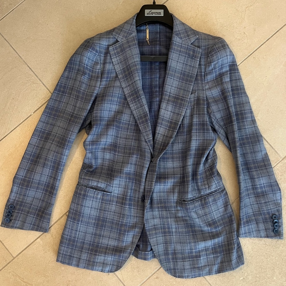 So Capri men’s linen wool blazer blue plaid checkered size 48 EU
